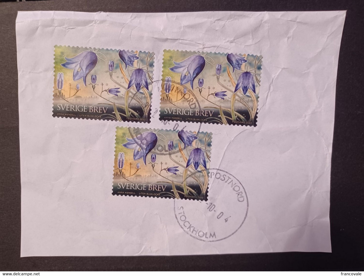Sweden Svezia 2022 Flowers 3 Stamps On Fragment - Oblitérés