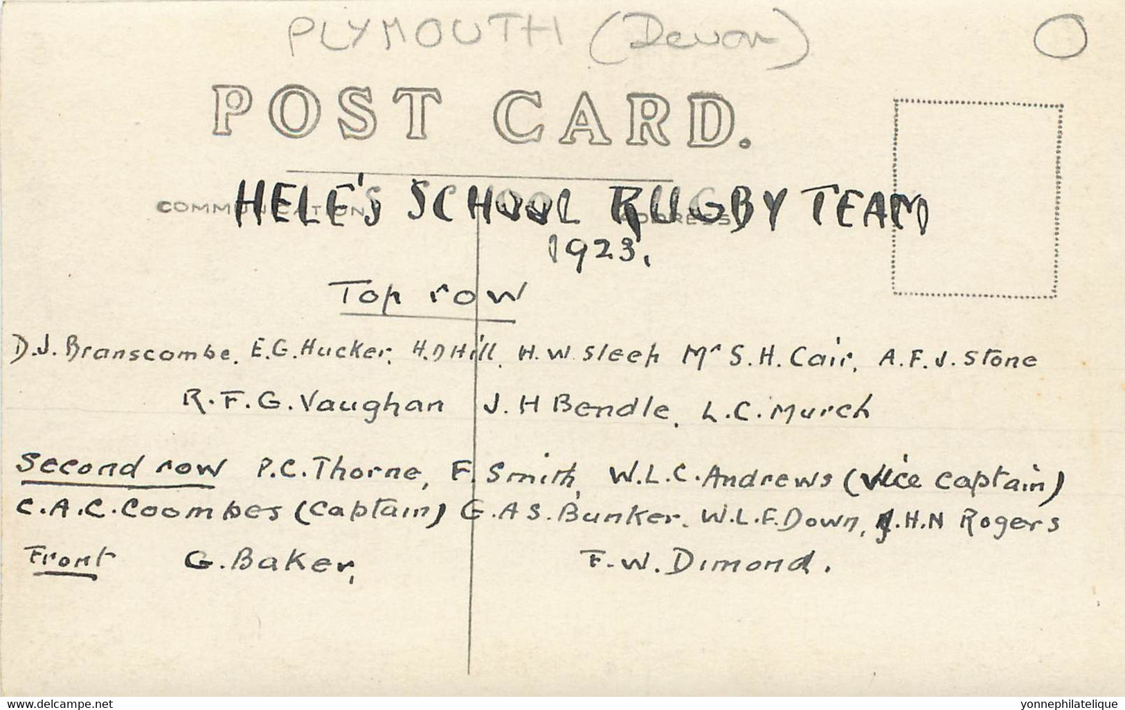 ROYAUME UNI -  PLYMOUTH - Heles School Rugby Team 1923 - Sport - Rugby- Carte Photo - Superbe- (Roy Uni -40 ) Voir Scans - Plymouth