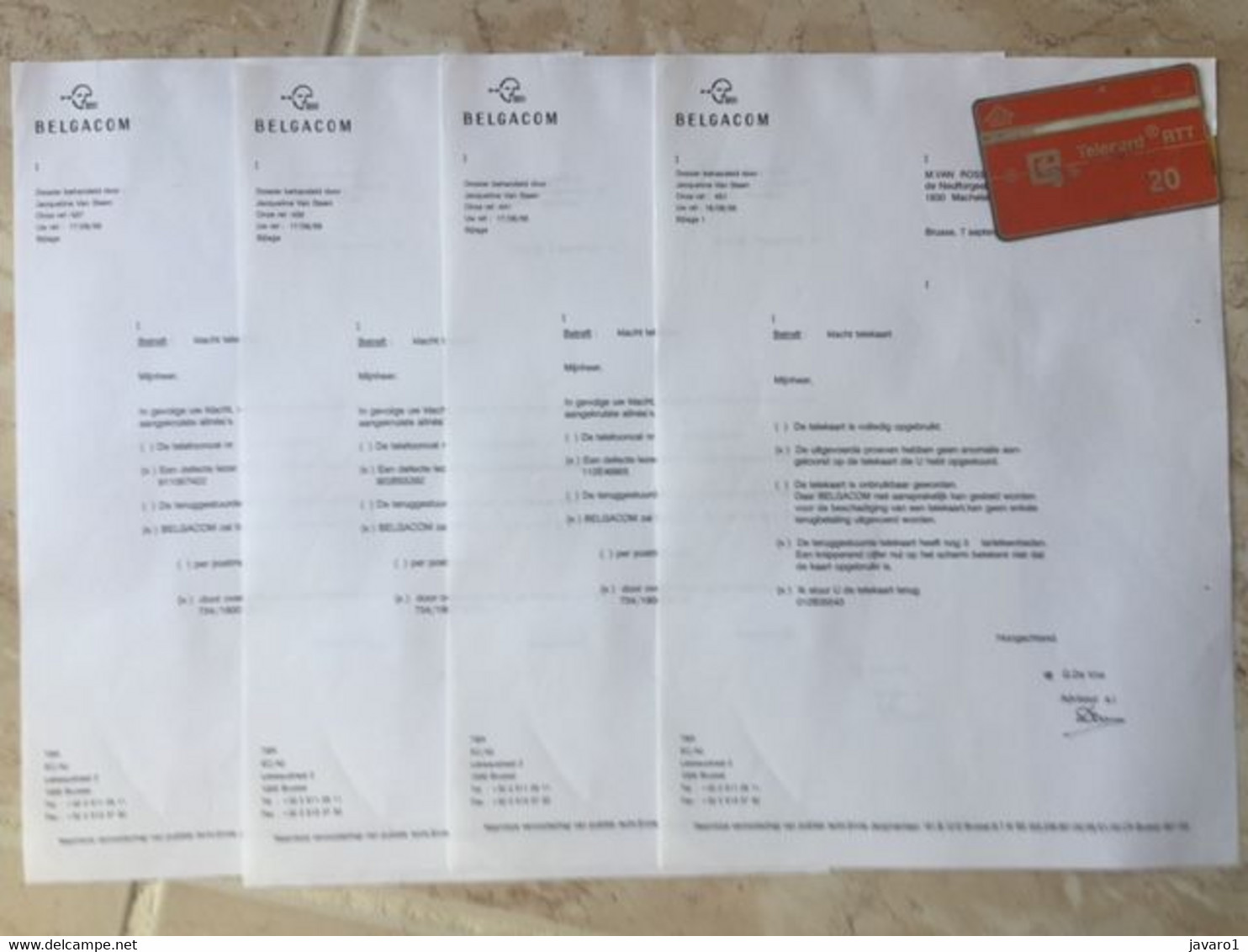 BELGIUM  :  DOCUMENTATION : 4 COMPLAINT LETTERS , (1 With Card ) LOT 3 - Dienst & Test