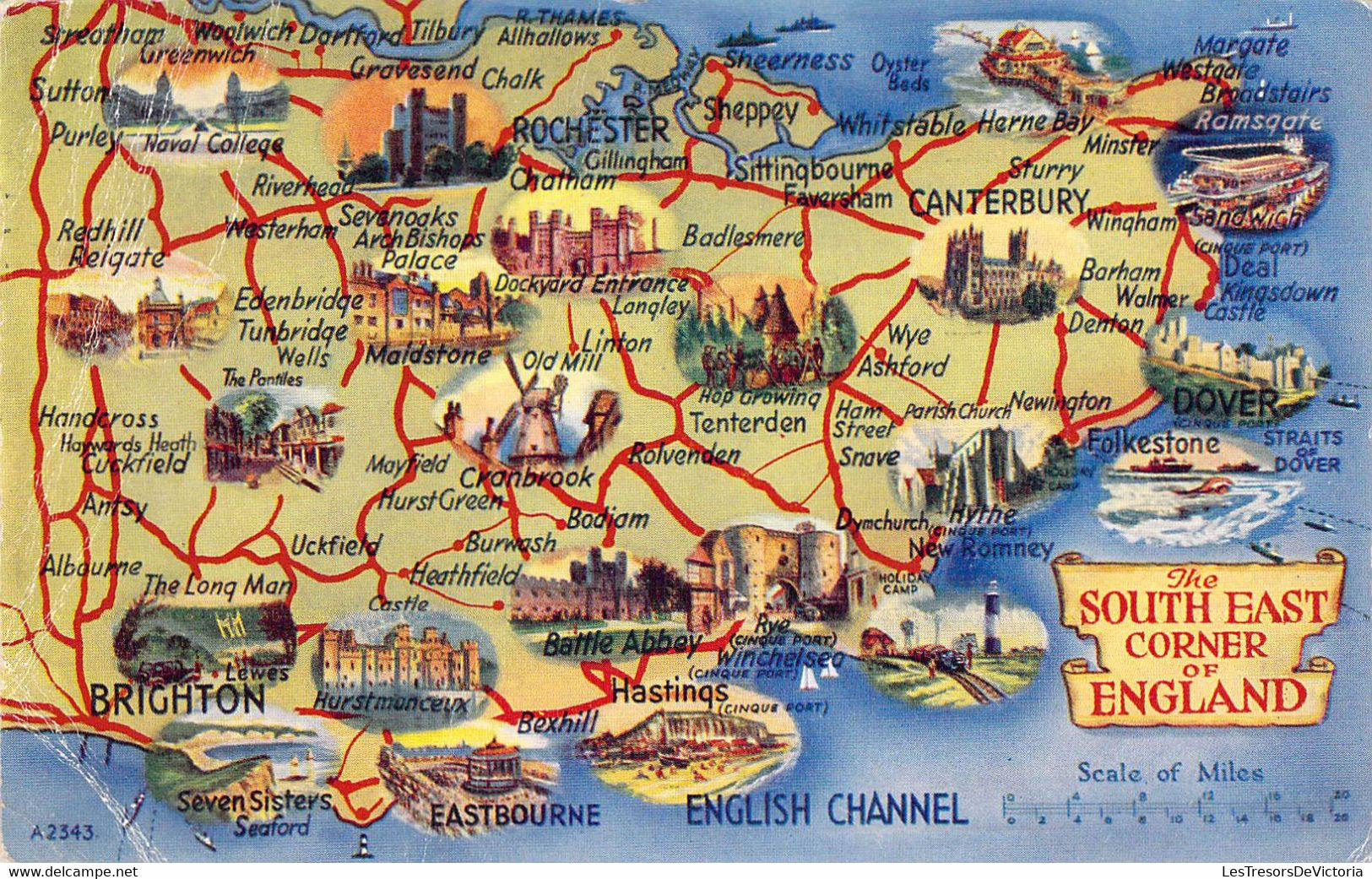 CPA Royaume Uni - Angleterre - The South Corner Of England - English Channel - Scale Of Miles - Map - Oblitérée 1957 - Altri & Non Classificati