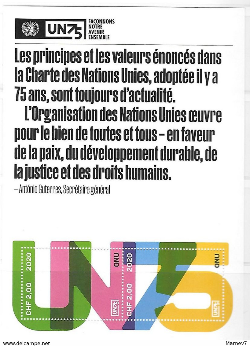 Nations Unies - ONU - 2020 - Office De GENEVE - Yvert** 1098-1099 En Feuille1098F - 75ème Anniversaire - - Nuovi