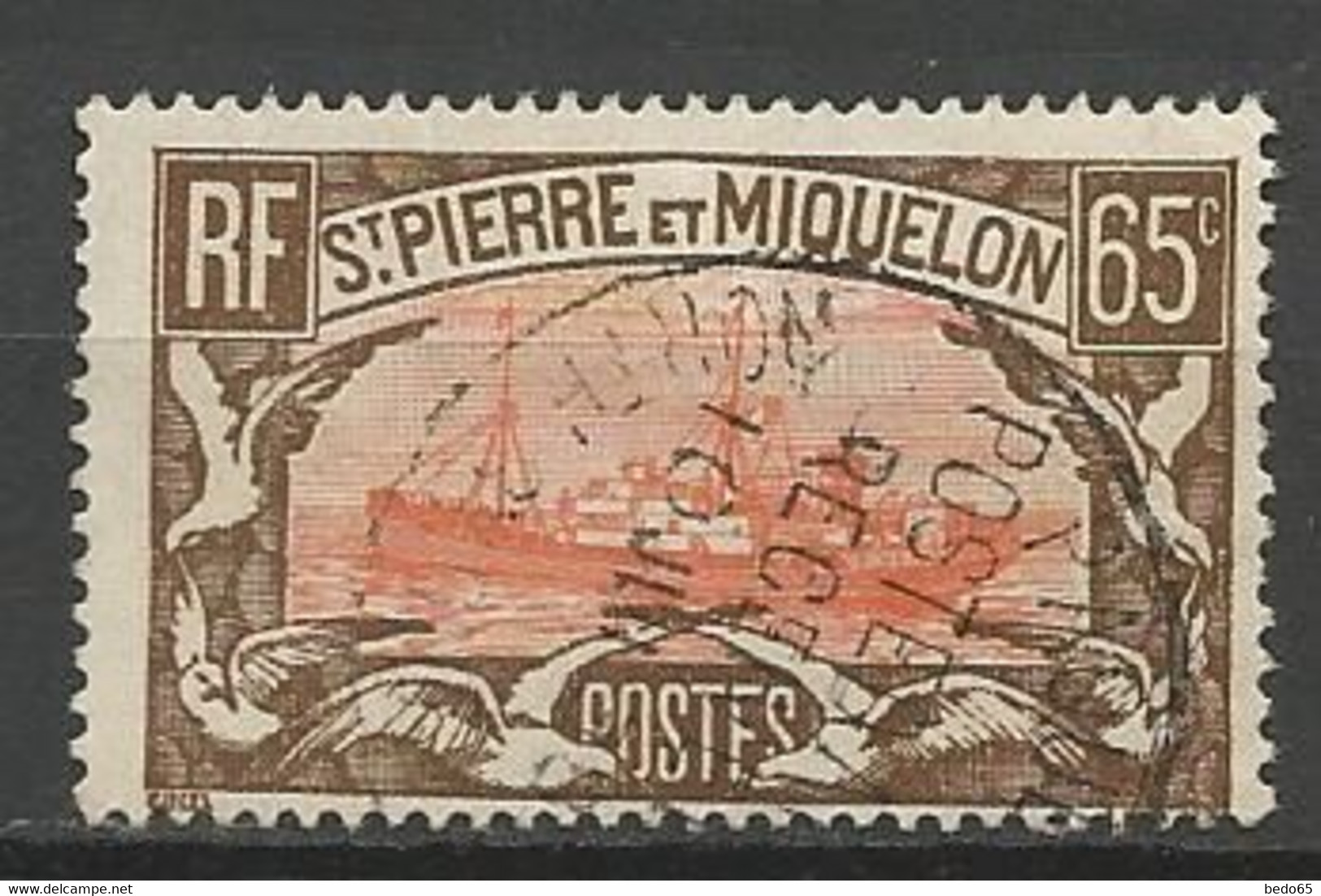 ST PIERRE ET MIQUELON N° 148 CACHET PAQUEBOT / NORTH SIDNEY - Gebraucht