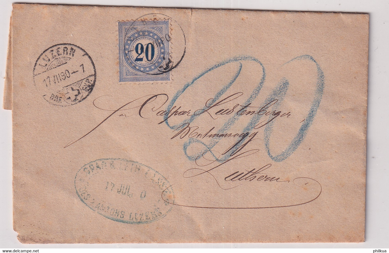 Portomarken 6IK / Mi. 6IK  Auf Bankbeleg Der Kantonal Leih- Und Sparkasse LUZERN Gelaufen 1880 Nach  LUTHERN - Postage Due