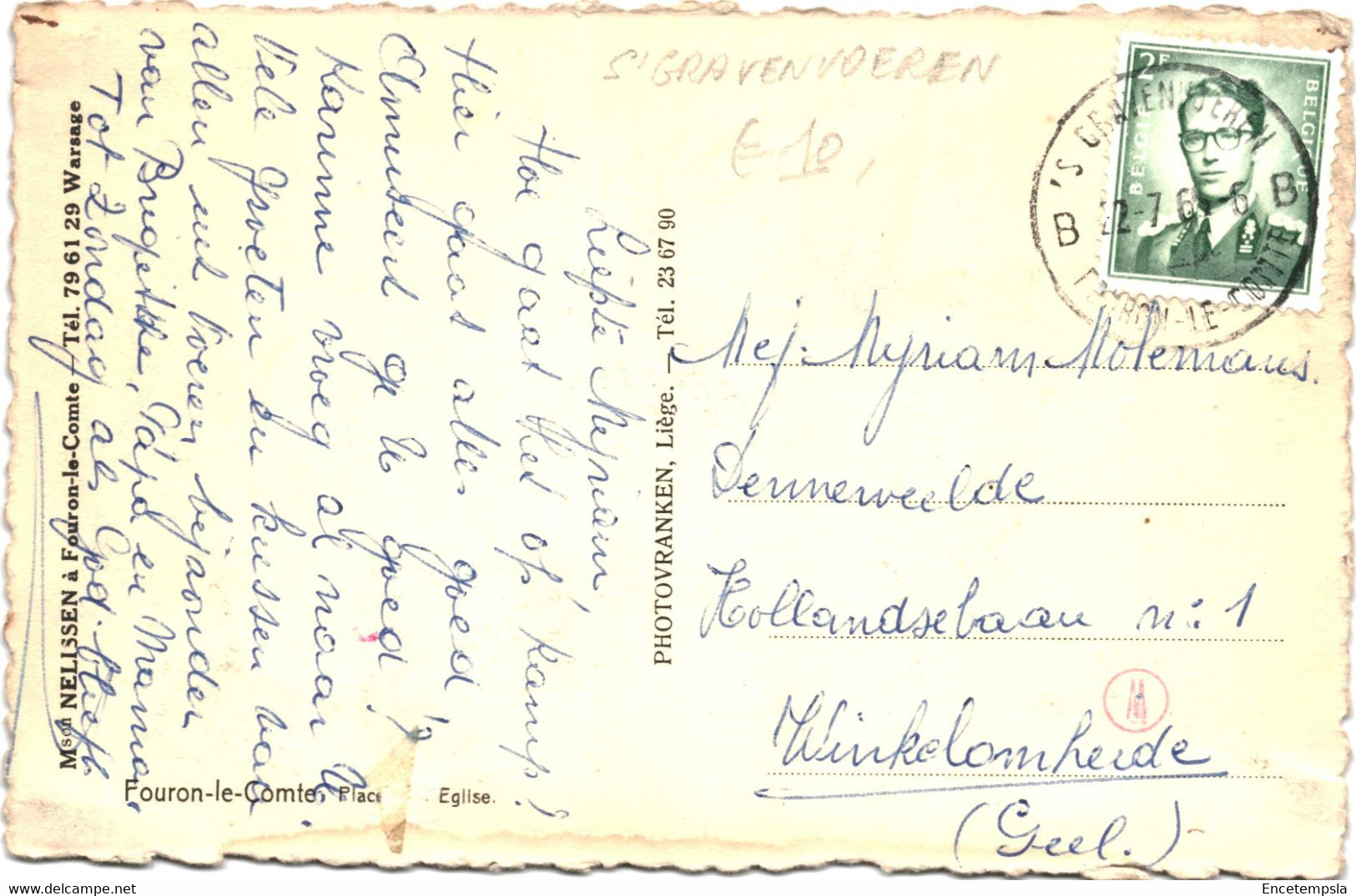 CPSM  Carte Postale Belgique Fouron Le Comte Place De L'église 1964   VM59179ok - Fourons - Vören