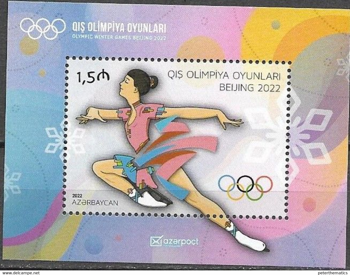 AZERBAIJAN, 2022, MNH, WINTER OLYMPICS, BEIJING WINTER OLYMPICS, SKATING, S/SHEET - Hiver 2022 : Pékin