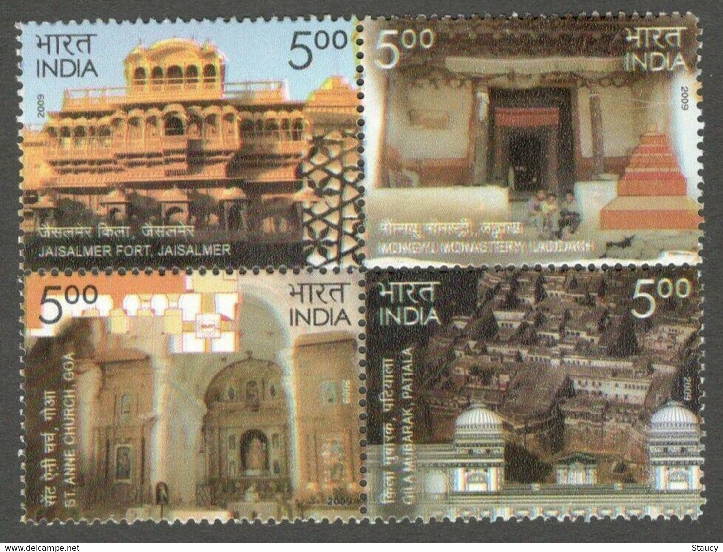 India 2009 Monuments Preservation By INTACH Se-tenant Block Of 4 Stamps MNH As Per Scan - Sonstige & Ohne Zuordnung