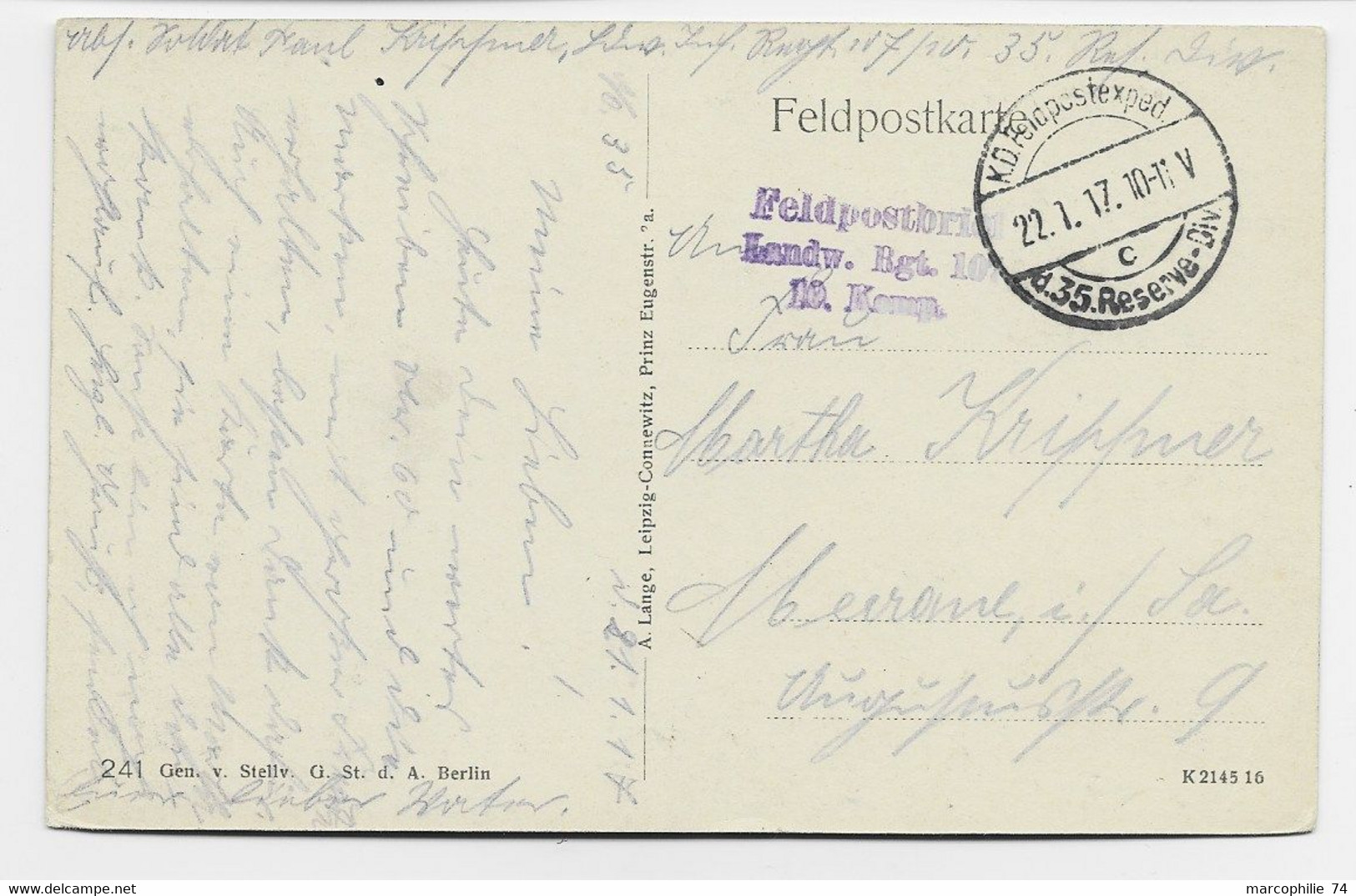 POLAND POLSKA CARTE WARSCHAU FELPOSTKARTE 22.1.1917 RESERVE TO GERMANY - Occupations