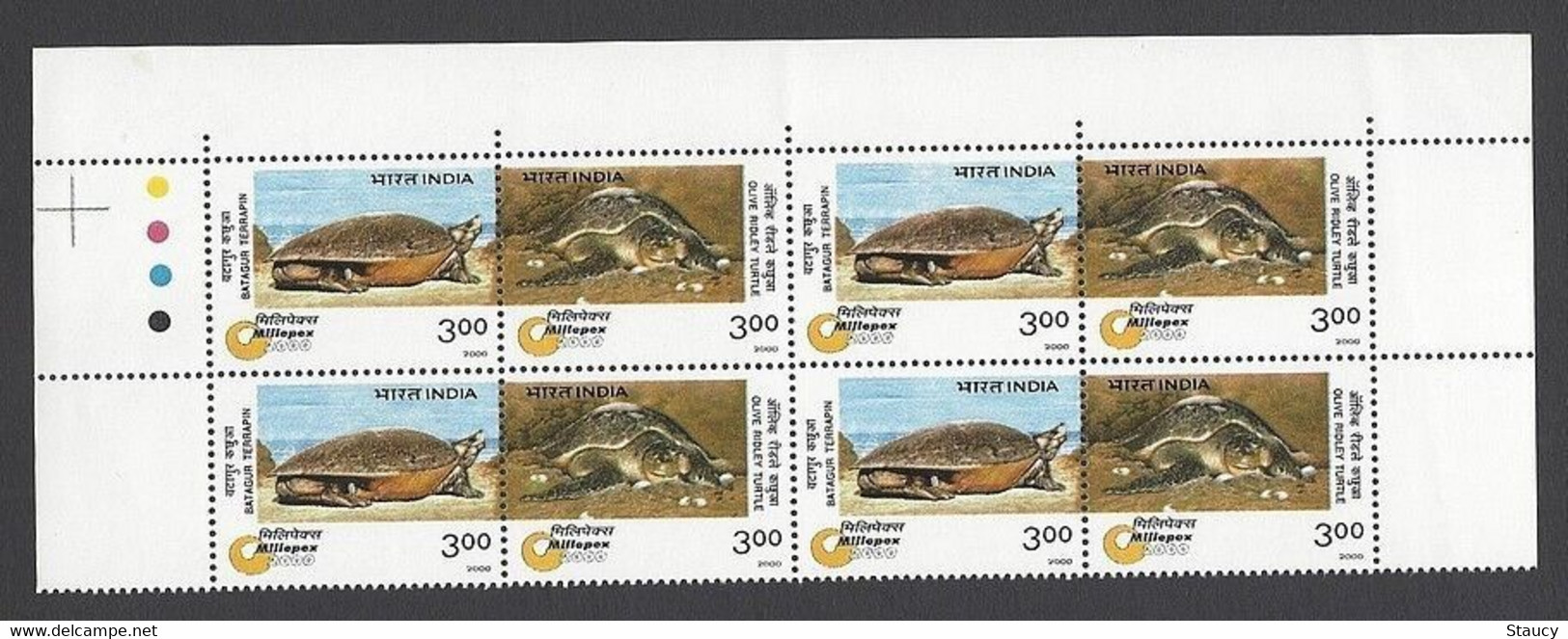 India 2000 Endangered Species Turtles Set Of 2 In Block Of 4's Stamps MNH As Per Scan - Altri & Non Classificati