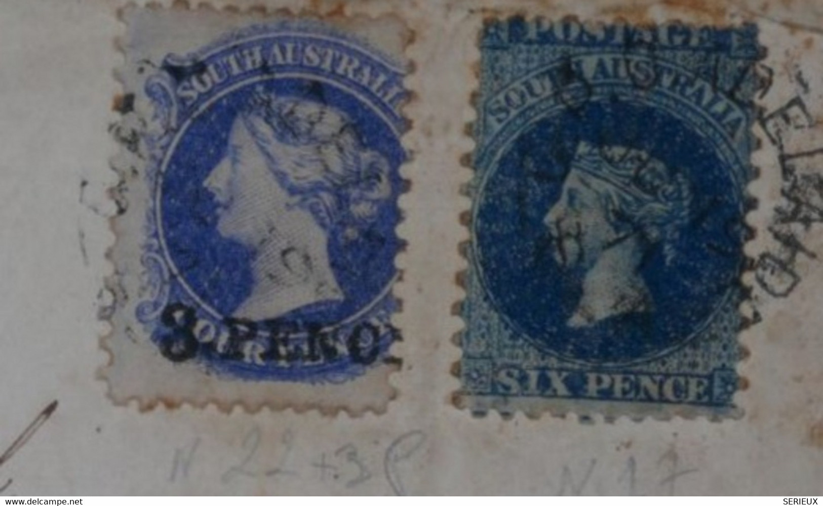 L32 SOUTH AUSTRALIA  BELLE LETTRE  RARE 1871 ADELAIDE  A LONDON U.K +N°22 SURCHAGE " PENCE + AFFRANCH. INTERESSANT++ - Cartas & Documentos