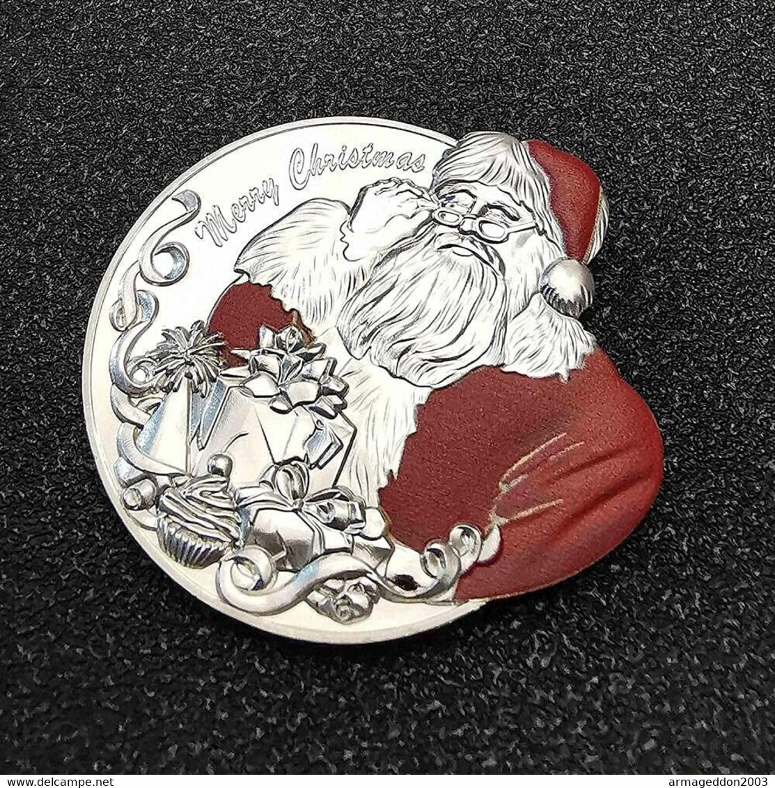 BELLE MÉDAILLE PLAQUE ARGENTÉE ET COLORISÉE PERE NOEL MERRY CHRISTMAS NEUVE - Père-Noël