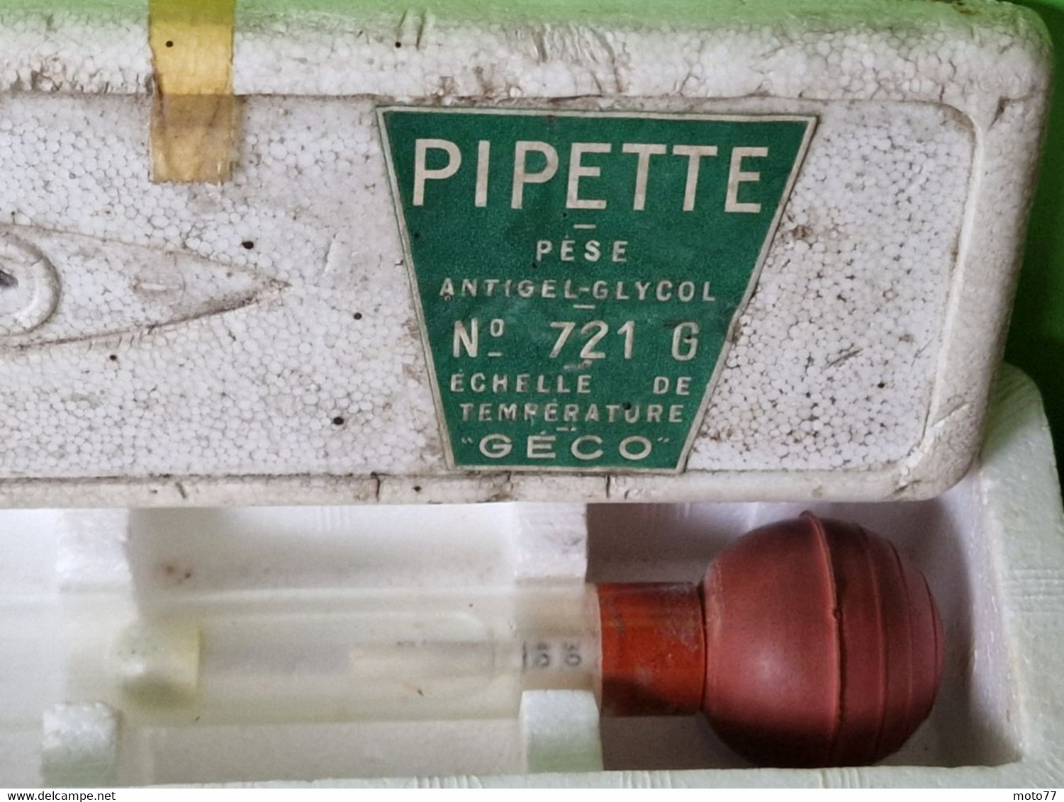 Ancien OUTIL spécial GECO - Pipette PÈSE Antigel Batterie véhicules - verre plastique -" laissé dans son jus "-vers 1960