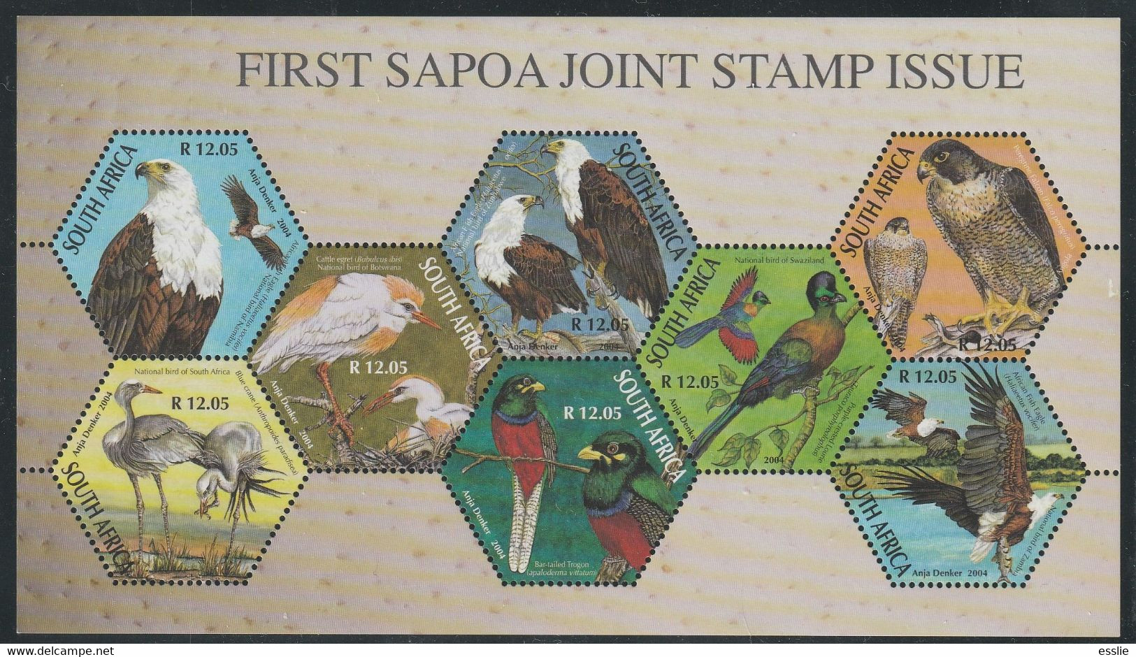 South Africa RSA - 2004 - SAPOA Joint Issue National Birds - Unused Stamps