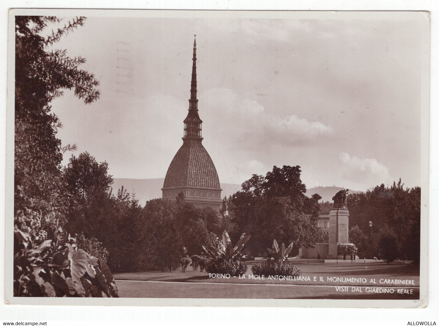 18604"TORINO-LA MOLE ANTONELLIANA E IL MONUMENTO AL CARABINIERE VISTI DAL GIARDINO REALE"VERA FOTO-CART. POST. SPED.1937 - Mole Antonelliana