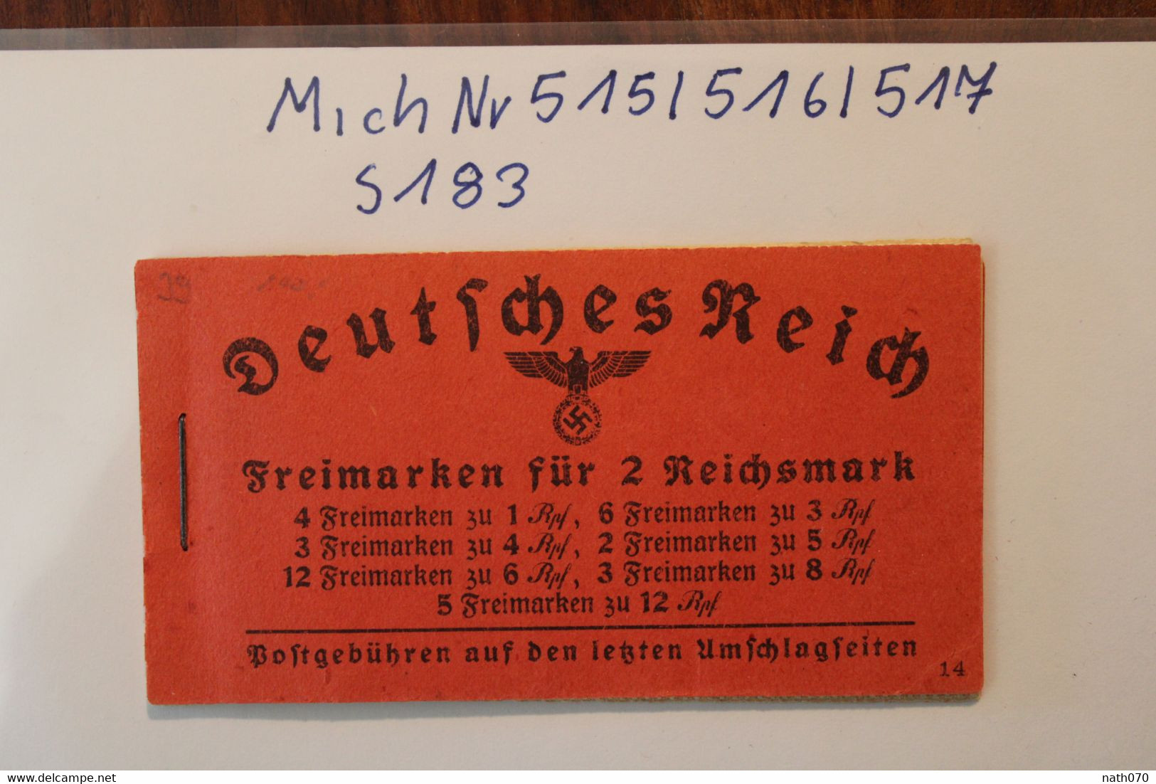 REICH 1940 Markenheftchen Carnet Booklet Hindenburg Cover Dt Deutsches Reich Mi 515 516 517 S 183 - Markenheftchen
