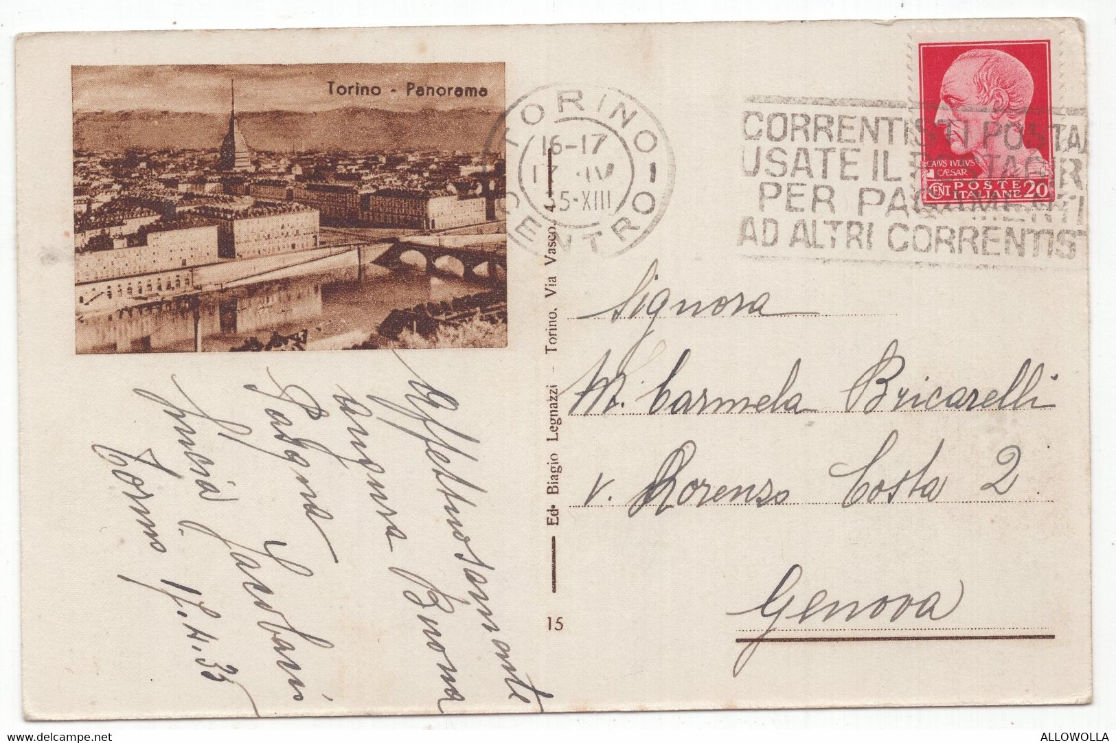 18610 " TORINO-MOLE ANTONELLIANA " -VERA FOTO-CART. POST. SPED.1935 - Mole Antonelliana