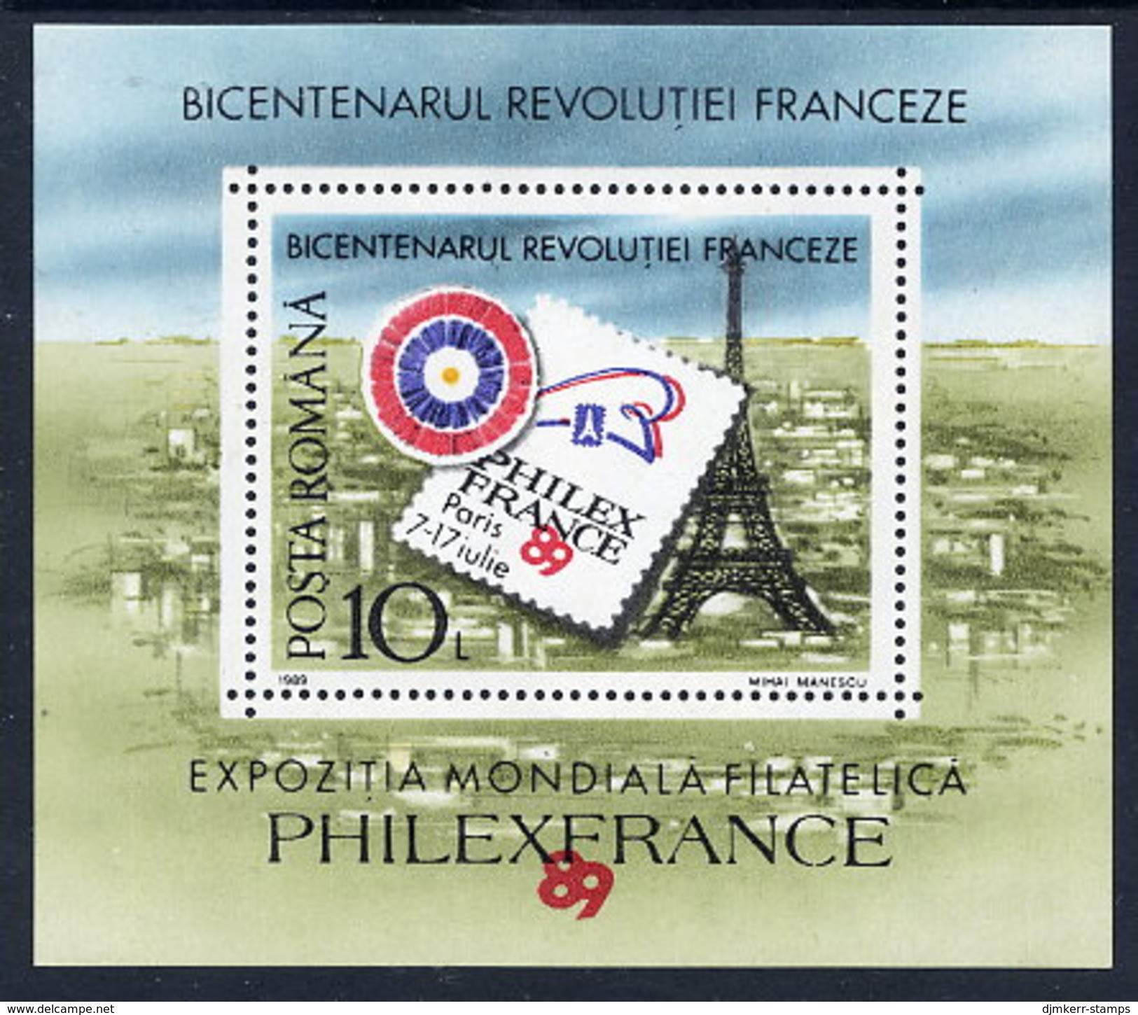 ROMANIA 1989 PHILEXFRANCE '89 Exhibition Block MNH / **.  Michel Block 256 - Hojas Bloque