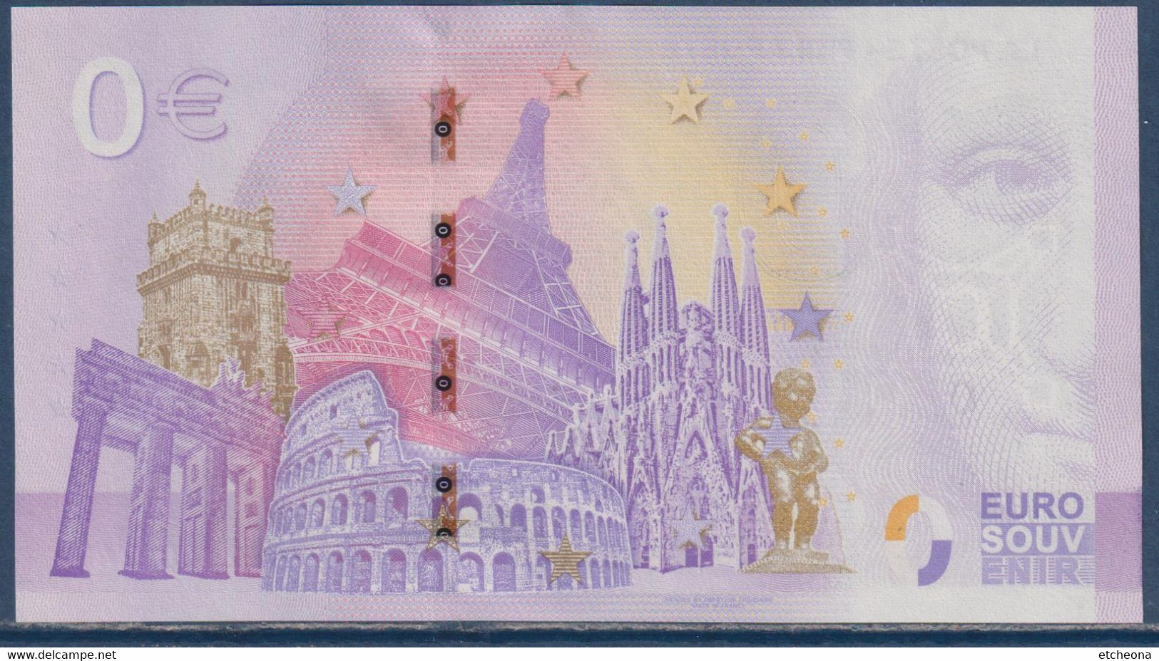 Zéro Euro La Poste Philaposte Cachet à Sec Imprimerie Des Timbres Postes Euro Souvenir Tour Eiffel Londres Colyssé... - Specimen