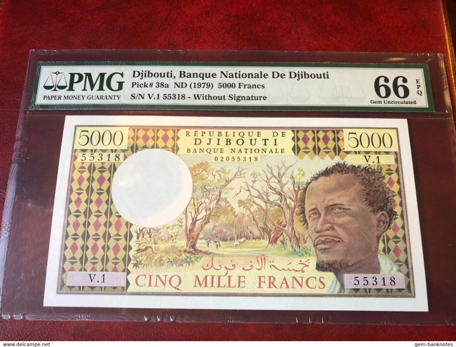 Djibouti 5000 Francs 1979 P38a Without Signature Graded 66 EPQ Gem Uncirculated By PMG - Djibouti