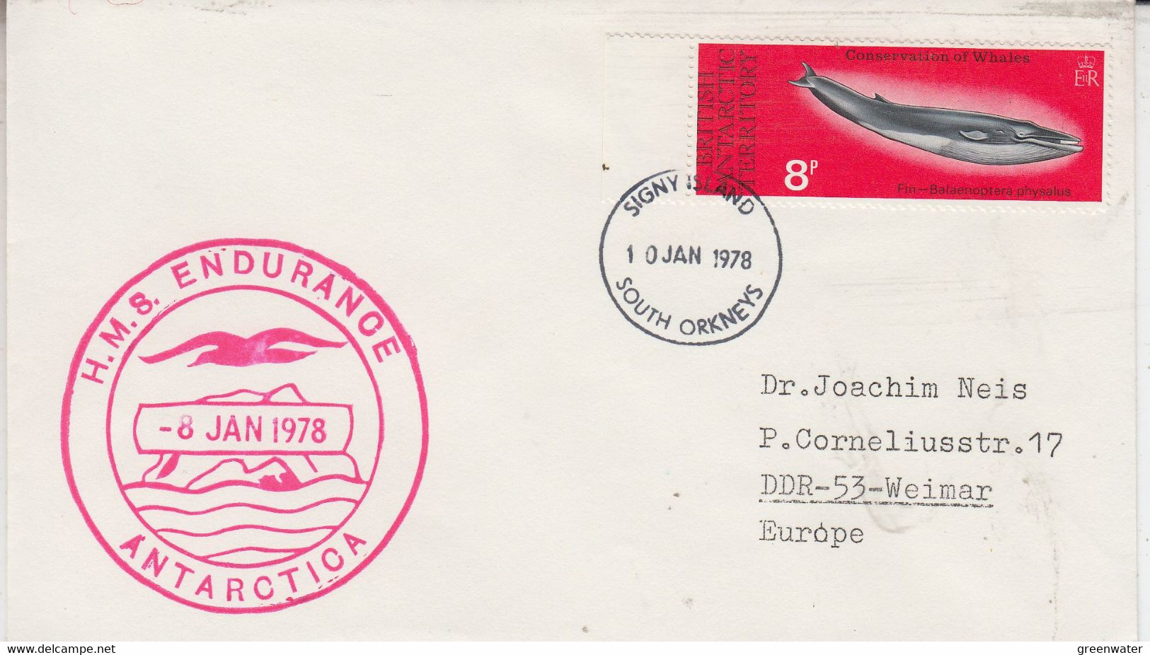 British Antarctic Territory (BAT) Cover Ca HMS Endurance Ca Signy Island South Orkneys 10 JAN 1978 (TB154) - Covers & Documents