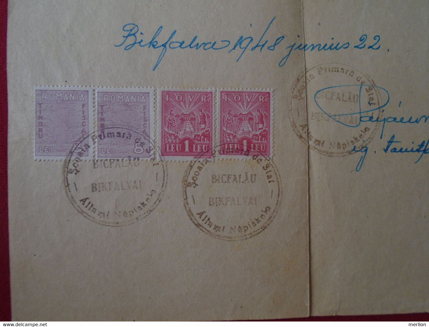 DEL012.9  Old Document - 1948 Hungary Romania  BIKFALVA - Pulugor András - Állami Népiskola Háromszék  -revenue Stamps - Revenue Stamps