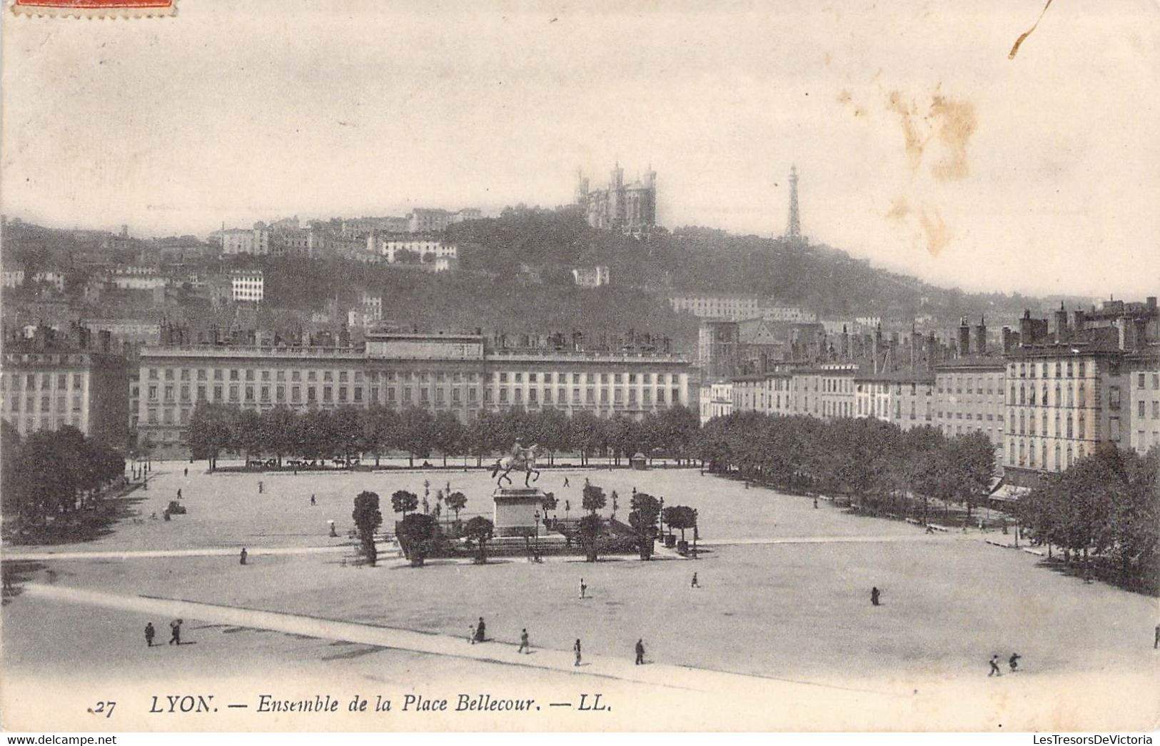 CPA France - Rhône - Lyon - Ensemble De La Place Bellecour - L. L. - Oblitération Ambulante 1907 Départ De Lyon - Autres & Non Classés