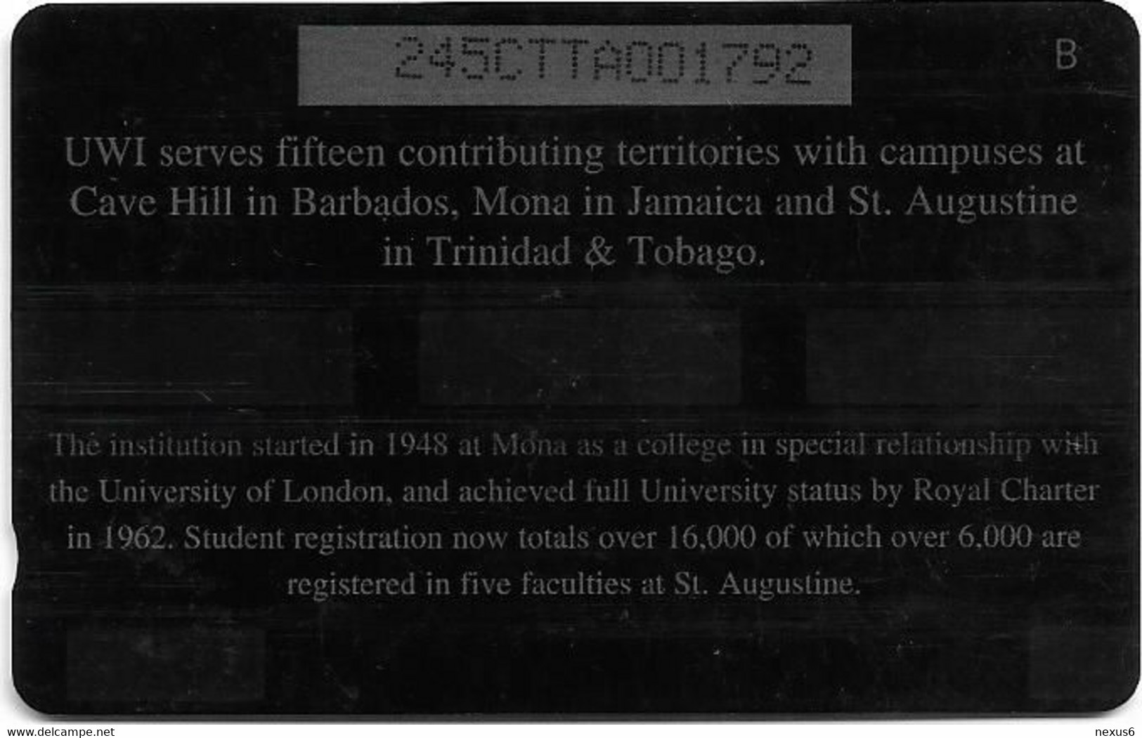 Trinidad & Tobago - TSTT (GPT) - West Indies University - 245CTTA - 1998, 60.000ex, Used - Trinidad & Tobago