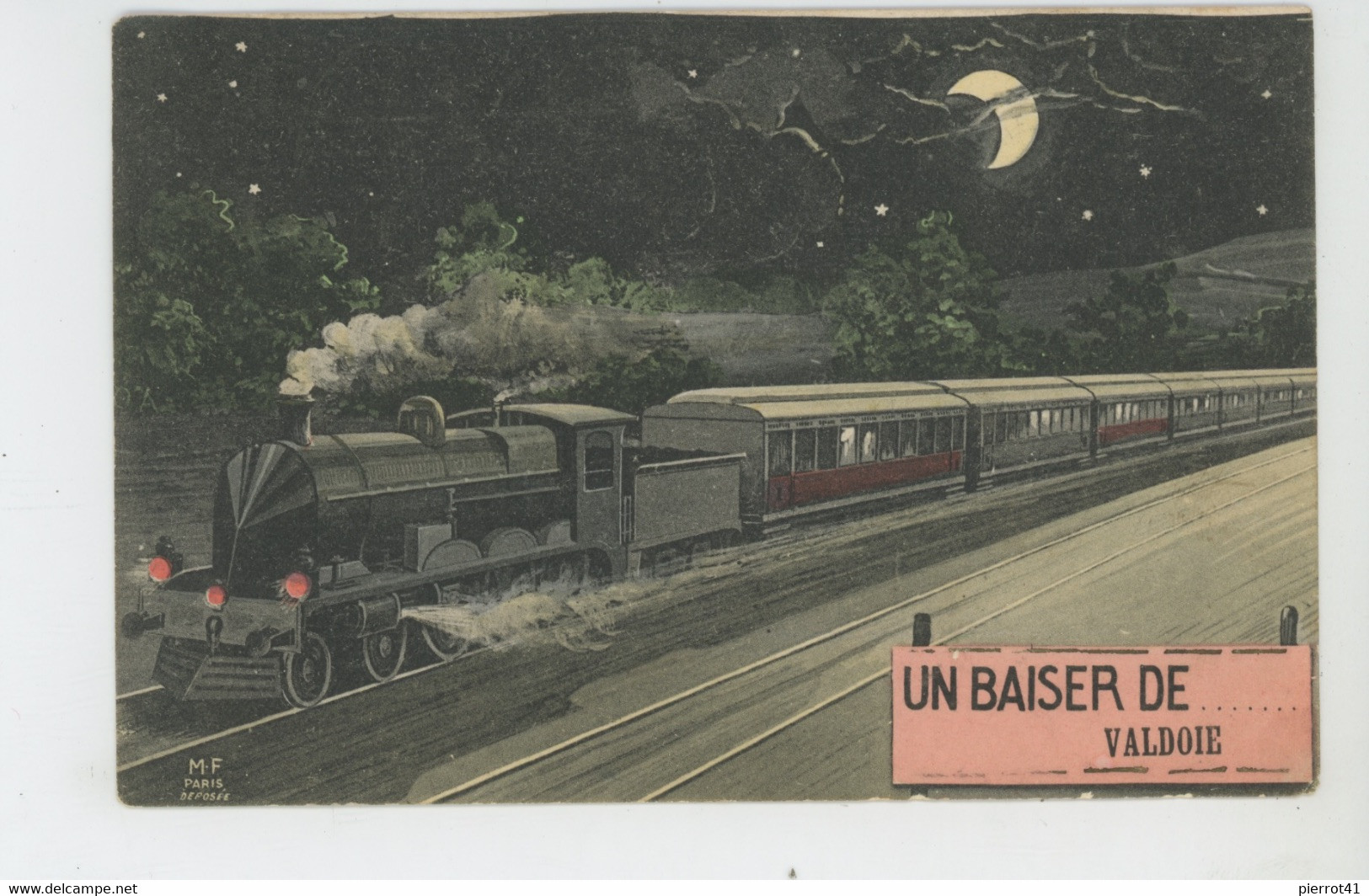 VALDOIE - Jolie Carte Fantaisie Train Et Croissant De Lune "Un Baiser De VALDOIE " - Valdoie
