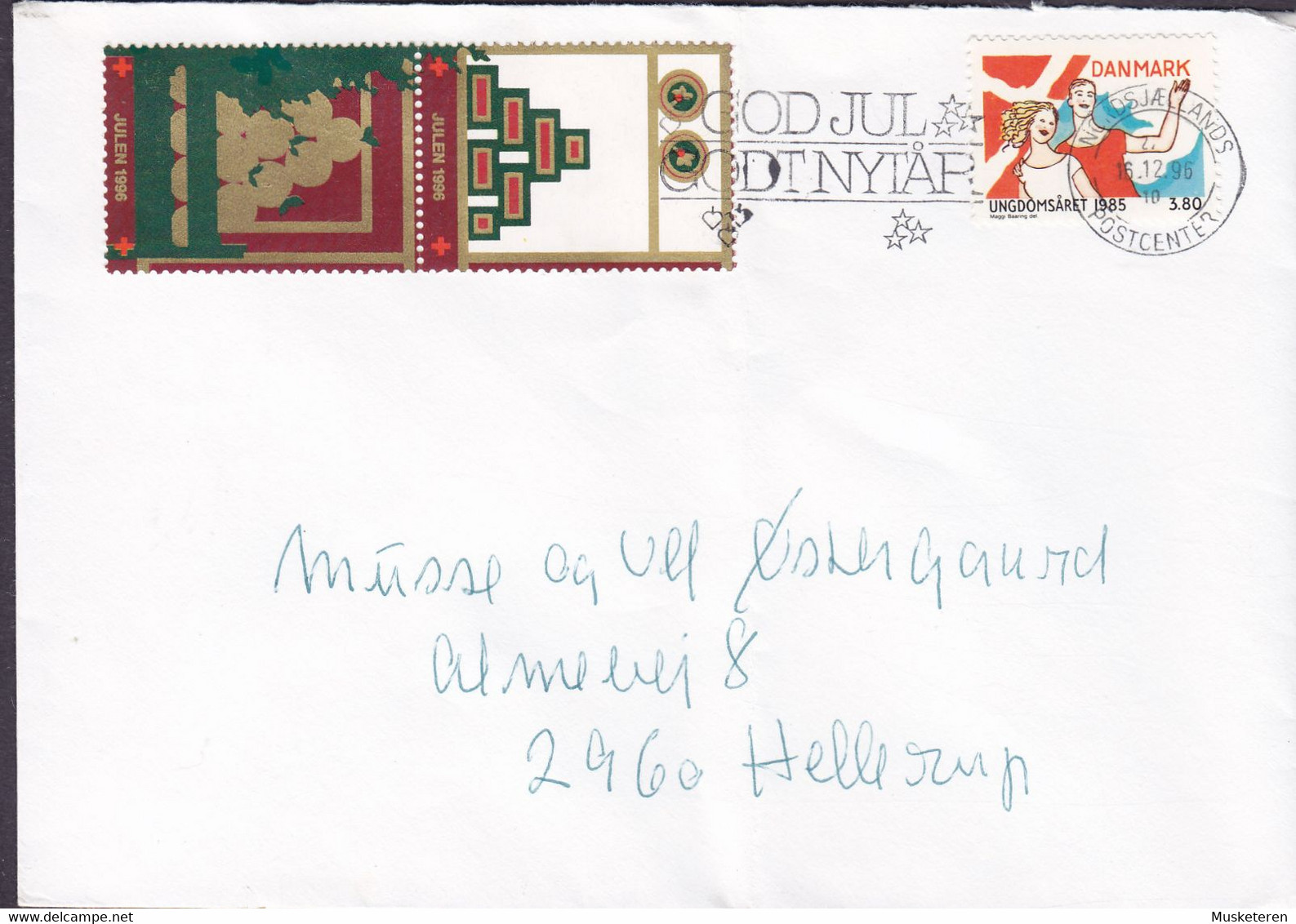 Denmark Slogan 'God Jul Godt Nytår' NORDSJÆLLANDS POSTCENTER 1996 Cover Brief HELLERUP Christmas Seal Pair - Briefe U. Dokumente