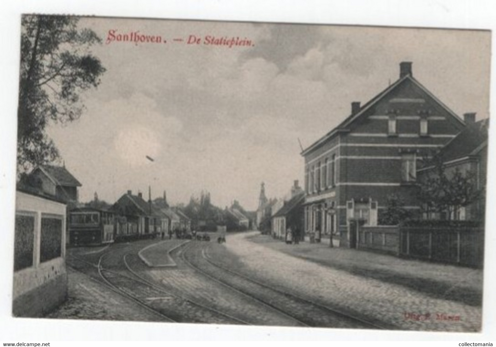 1 Oude Postkaart Santhoven Zandhoven  Statieplein  STOOMTRAM 1908 - Zandhoven