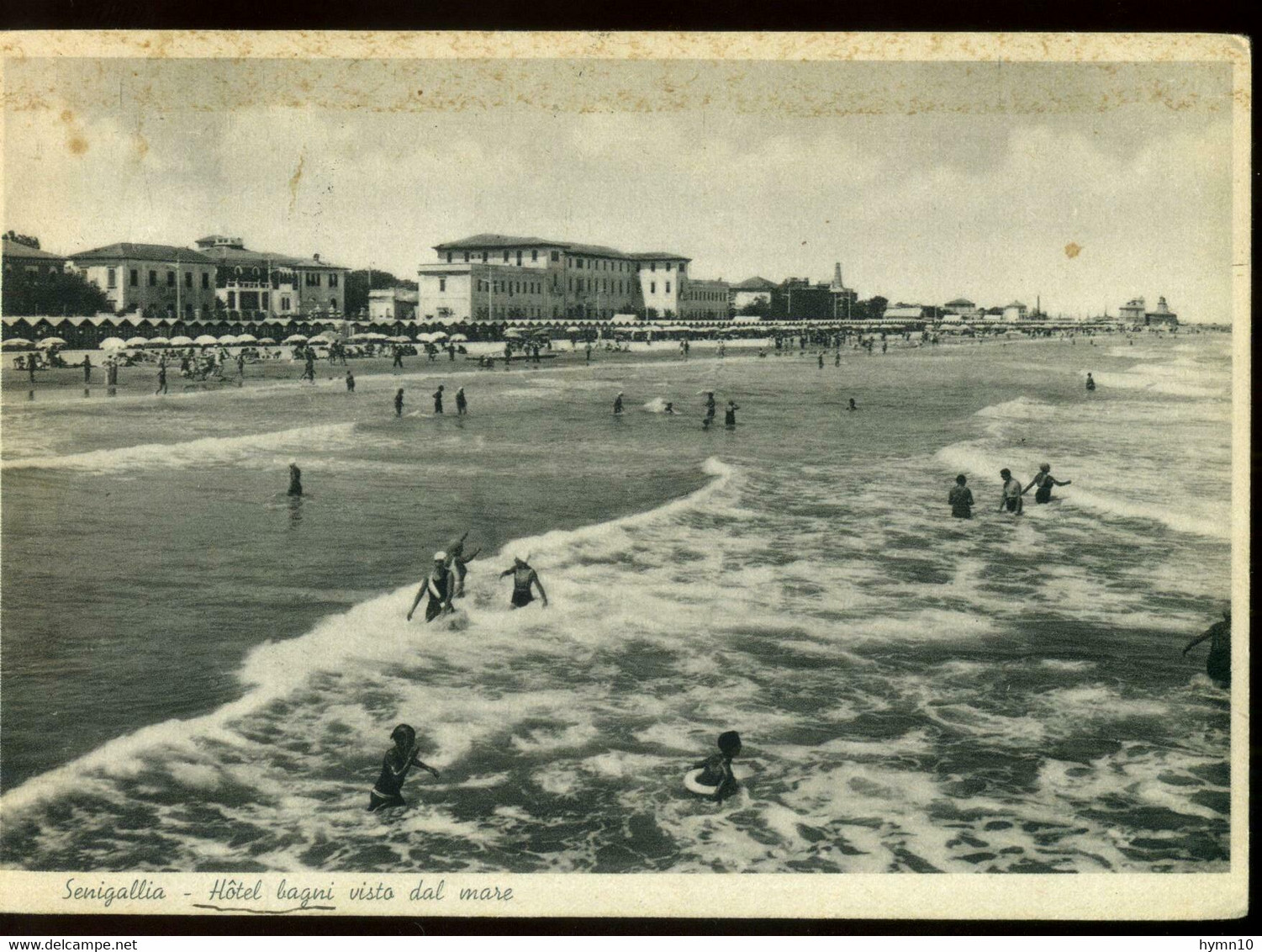 1935 Cartolina SENIGALLIA+HOTELs+BAGNI Visti Dal MARE+VERA FOTO B/N+ANIMATA+viaggiata-NN791 - Senigallia