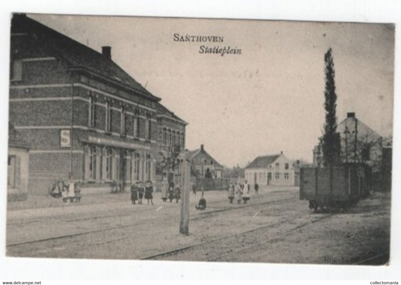 1 Oude Postkaart Santhoven Zandhoven Statieplein   Het Tramstation Tramstatie Bieren Artois 1905 - Zandhoven