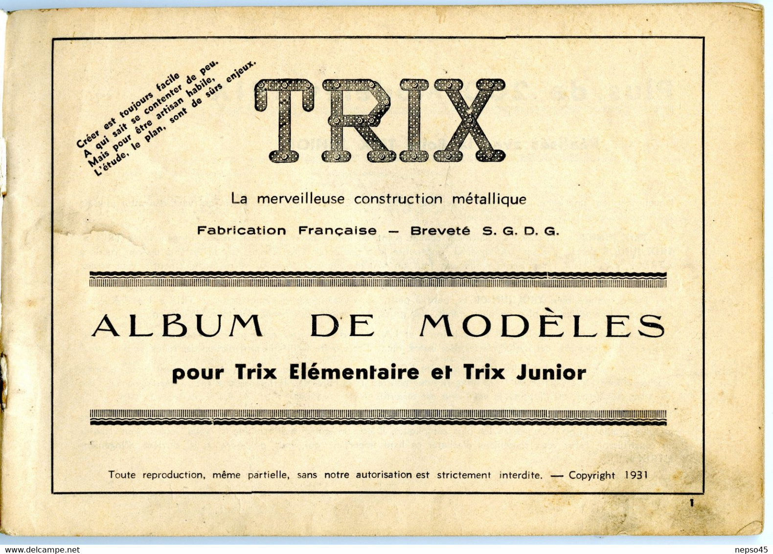 Album De Modèles Pour Trix Jeu  De Construction Métallique Concurrent Du Système Meccano. - Letteratura & DVD