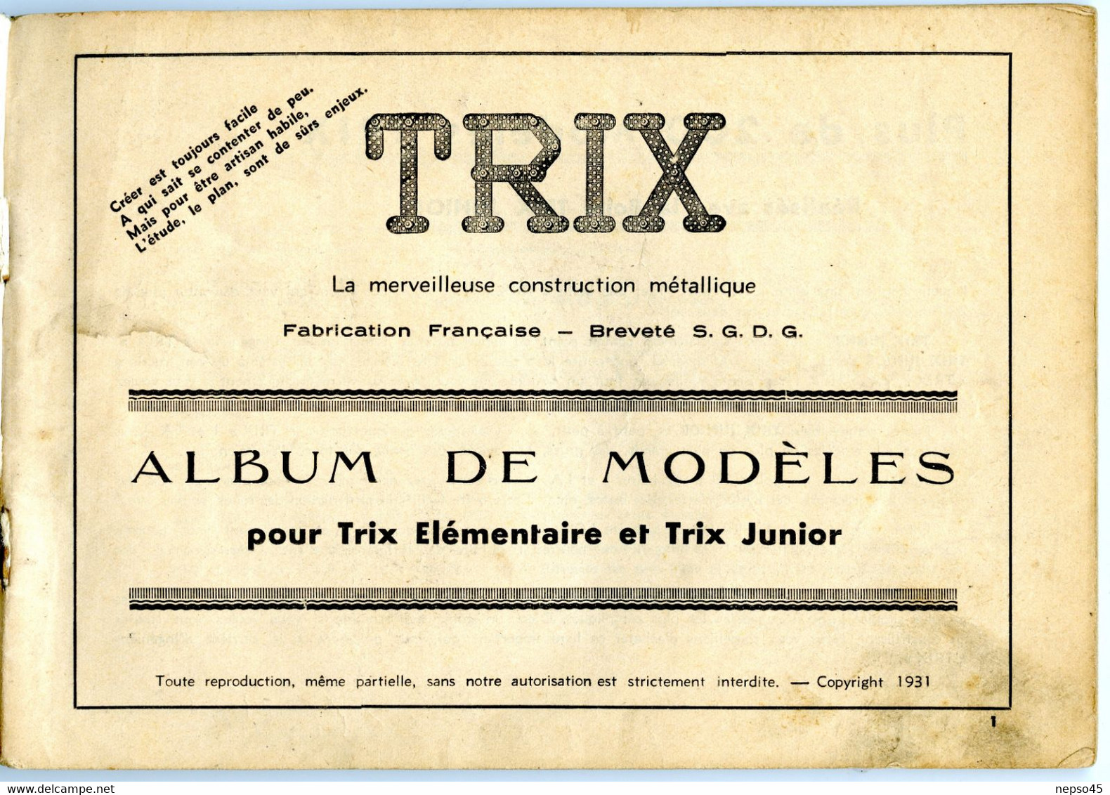 Album De Modèles Pour Trix Jeu  De Construction Métallique Concurrent Du Système Meccano. - Literatur & DVD