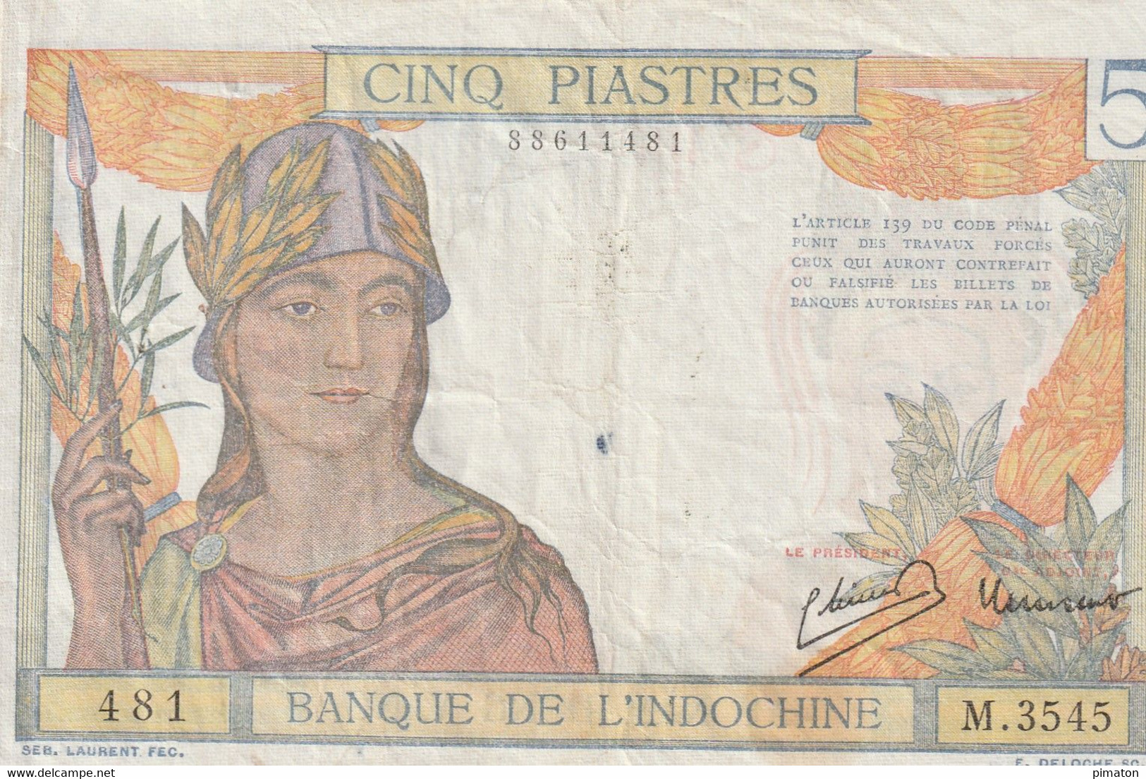 BANQUE DE L'INDOCHINE - CINQ PIASTRES - Sonstige – Asien