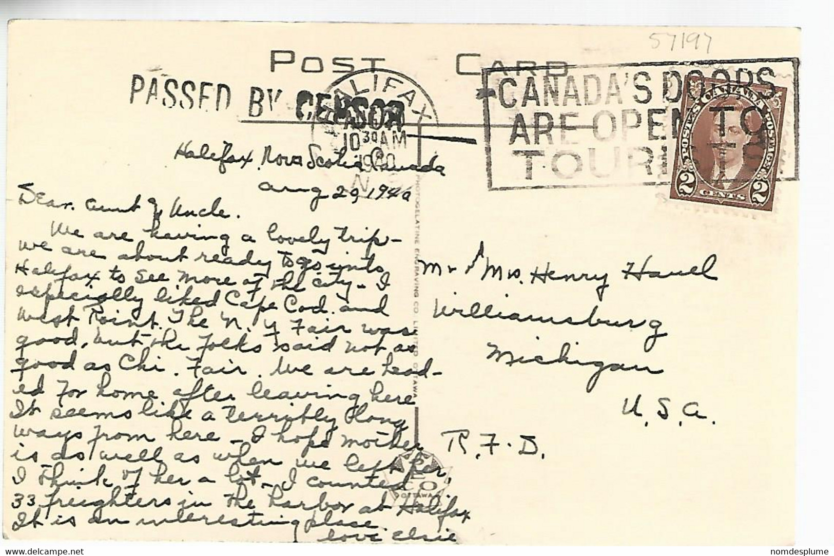 57197) Canada Lighthouse At Peggy's Cove Halifax NS Censor Postmark Cancel 1940 - Halifax