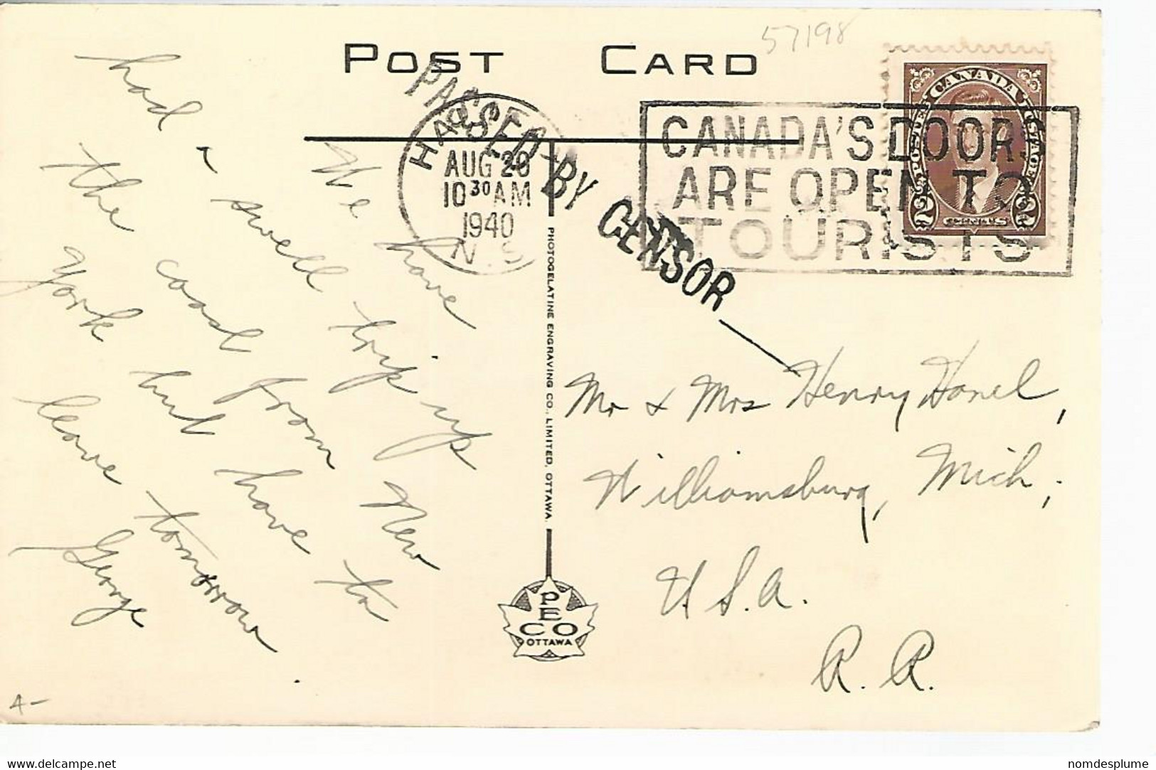 57198) Canada Barrington Street Halifax NS Censor Postmark Cancel 1940 - Halifax