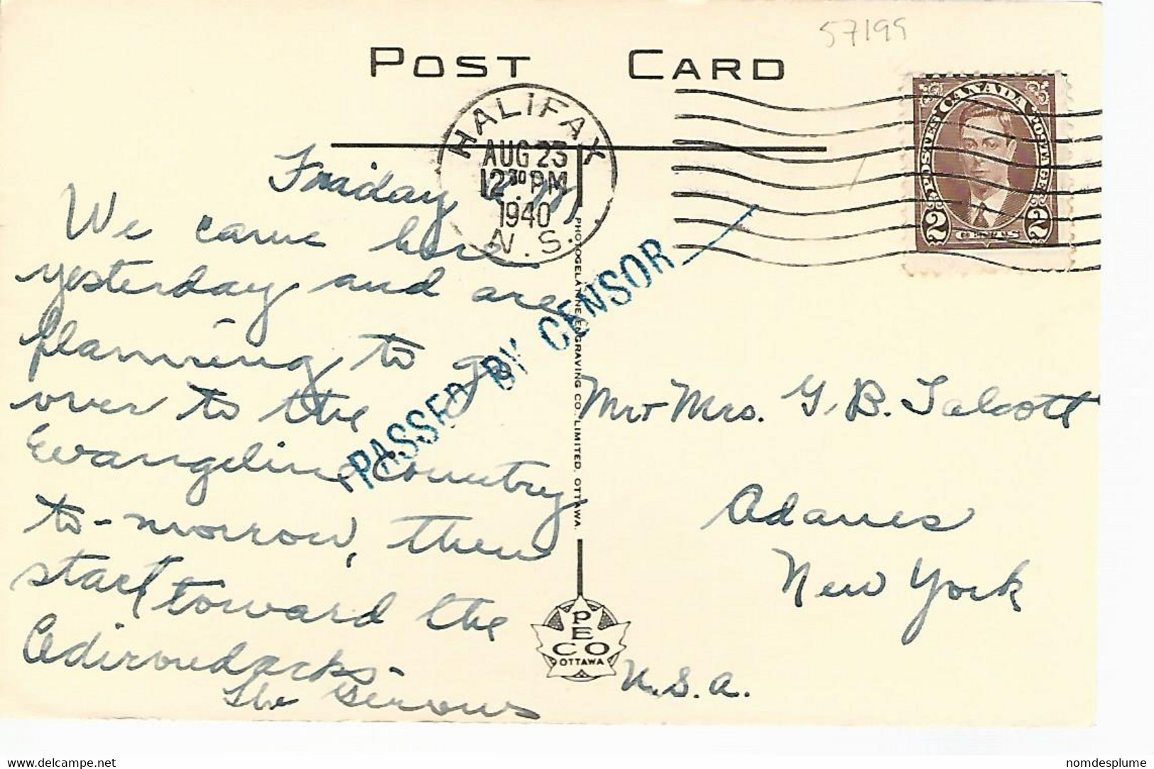 57199) Canada Scenes Around Halifax NS Censor Postmark Cancel 1940 - Halifax