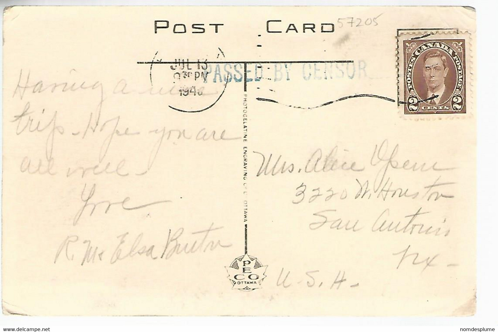57205) Canada Old Town Clock Citadel Hill Halifax Censor Postmark Cancel 1940 - Halifax