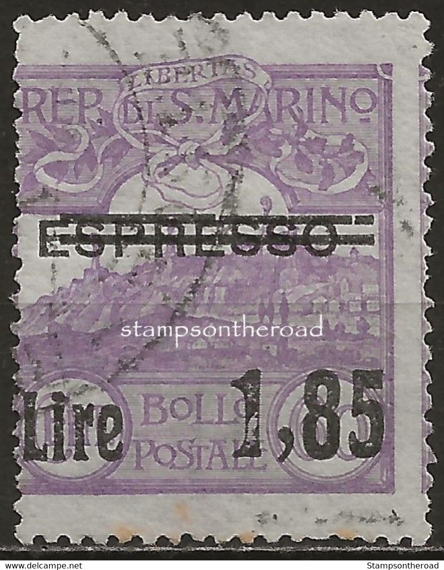 SM129U - San Marino 1926, Sassone Nr. 129, 1,85 Su 60 C, Violetto, Francobollo Usato Per Posta - Used Stamps