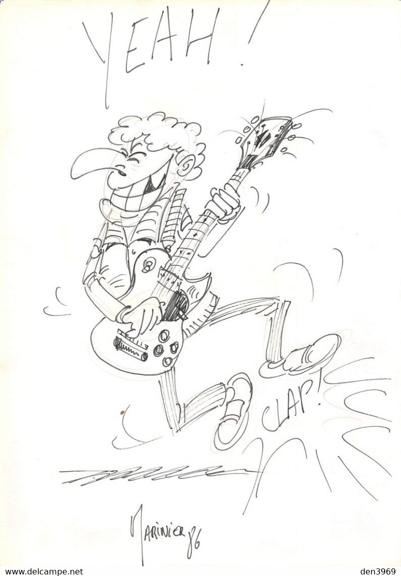 Dessin Original De MARINIER - Version Humoristique D'un Guitariste De Rock, 1986 - Format 21x29,7 - Dibujos Originales