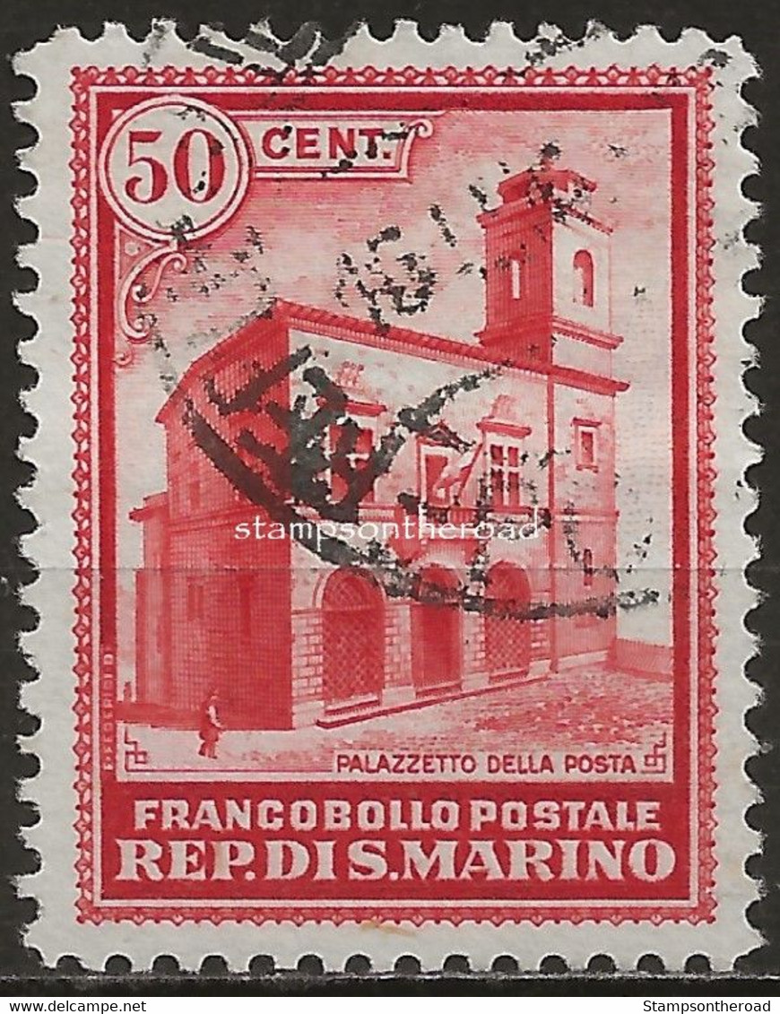 SM160U - San Marino 1932, Sassone Nr. 160, 50 C. Rosso, Francobollo Usato Per Posta - Used Stamps