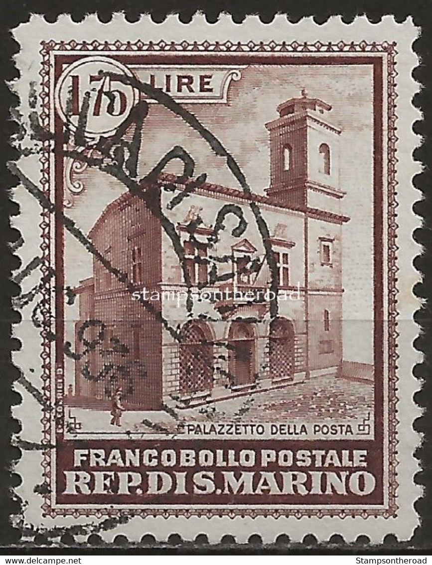 SM162U - San Marino 1932, Sassone Nr. 162, 1,75 C. Bruno, Francobollo Usato Per Posta - Gebruikt