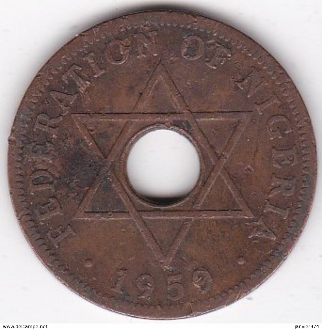 Nigeria 1 Penny 1959 Elizabeth II, En Bronze, KM# 2 - Nigeria