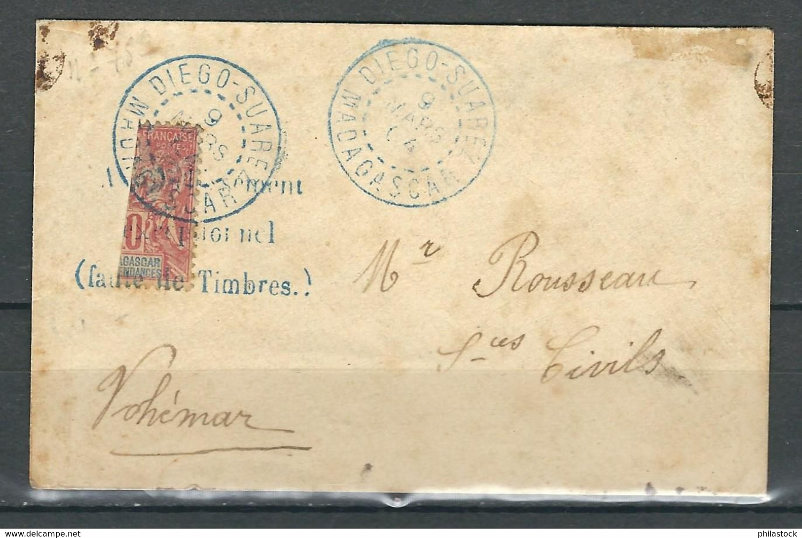 MADAGASCAR N°  80 Affr. Exceptionnel Faute De Timbres Sur Petite Enveloppe Entière.12/03/1904 - Brieven En Documenten