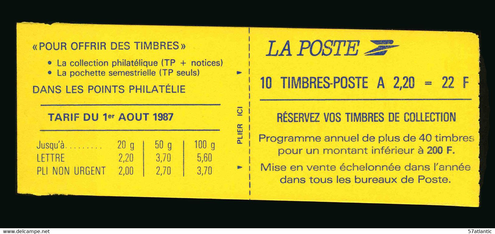 FRANCE - CARNET - YT 2427-C2 - LIBERTE 2.20 - VARIETE DECOUPE OBLIQUE - NON PLIE - Booklets