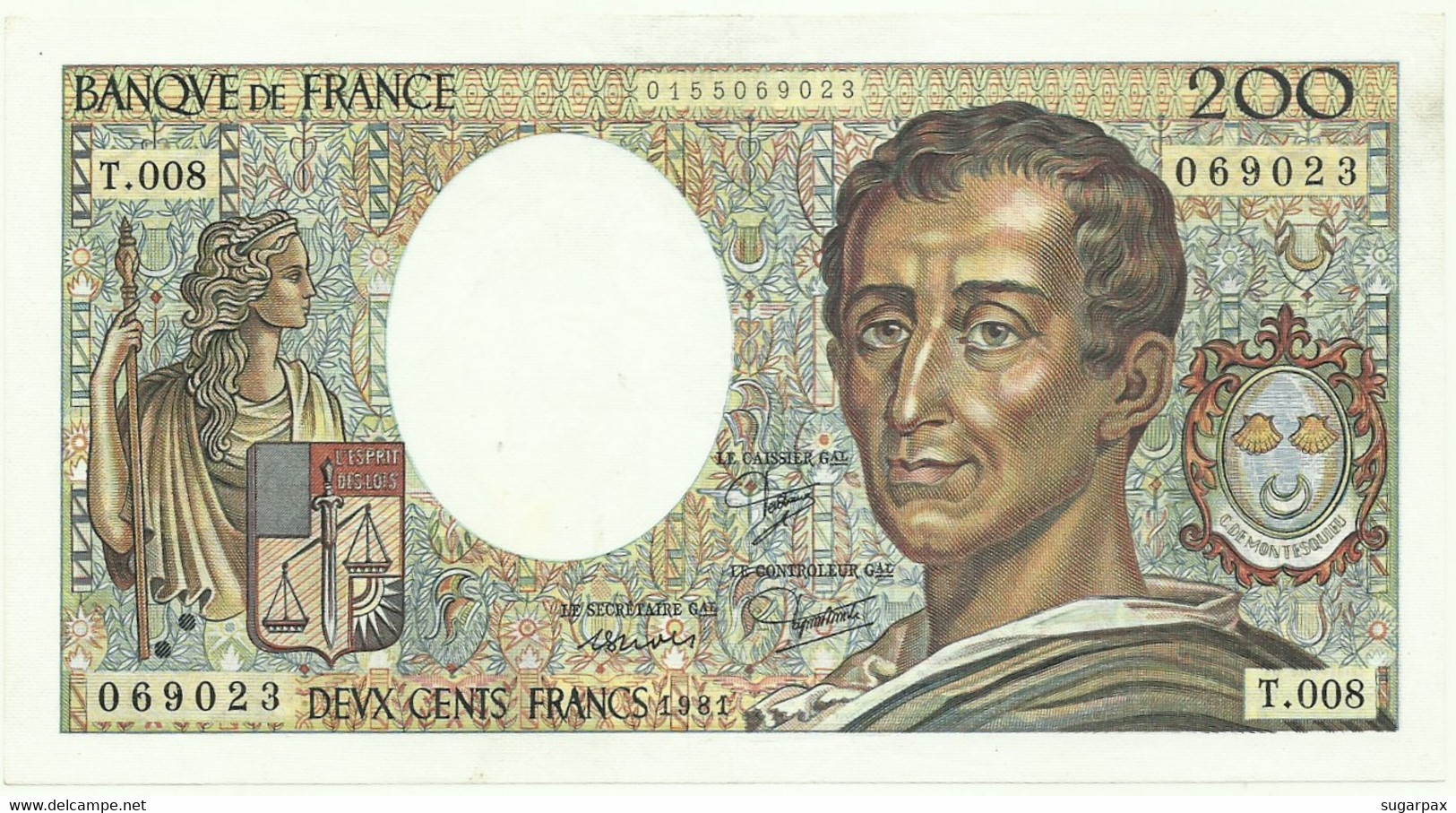 FRANCE - 200 Francs - 1981 - P 155.a - Serie T.008 - " Montesquieu " - 200 F 1981-1994 ''Montesquieu''