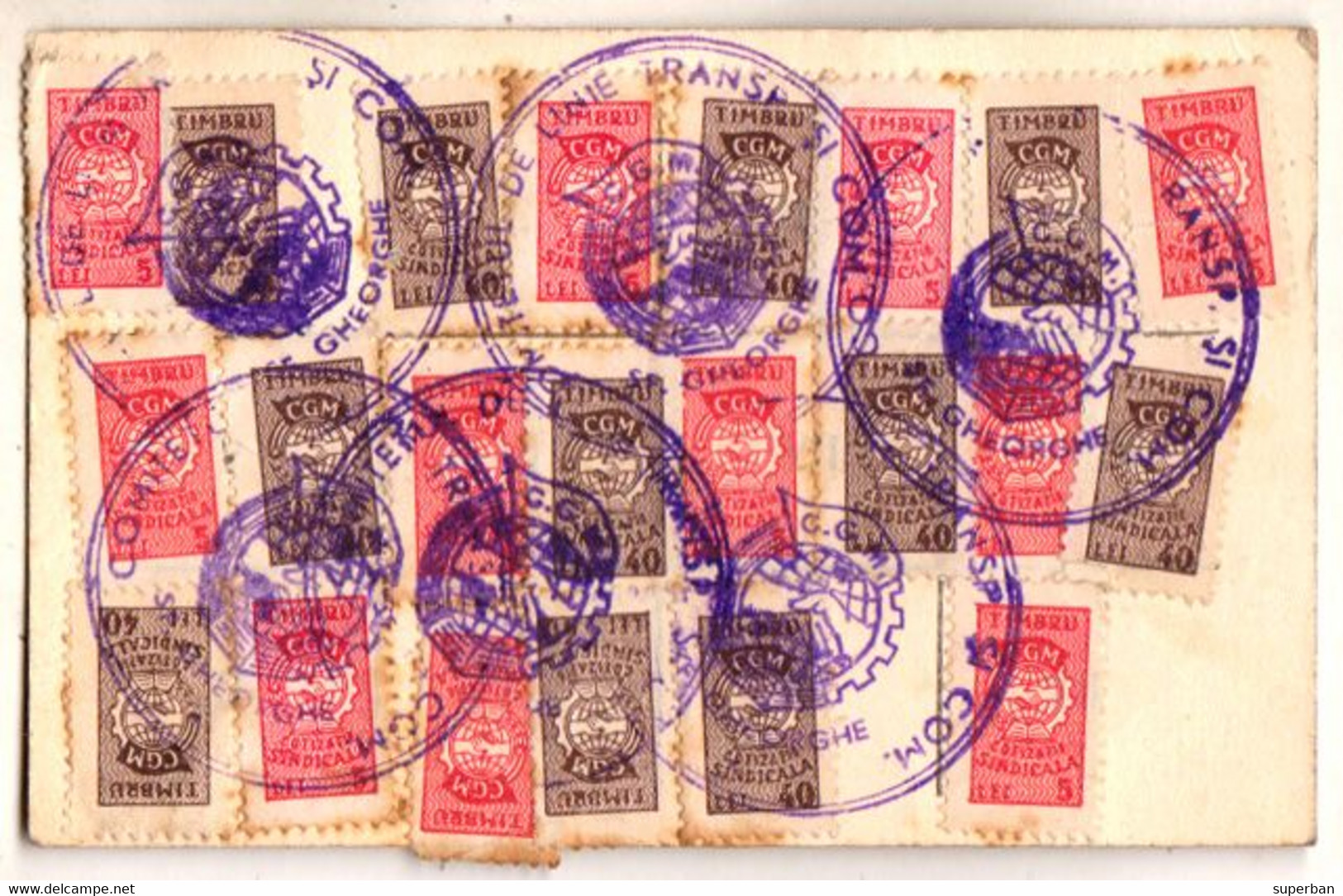 UNIUNEA SINDICATELOR Din ÎNVATAMÂNT / CIUC - TICHET DE COTIZARE / ANUL 1950 - 22 TIMBRE C.G.M. - CINDERELLA (ak797) - Revenue Stamps