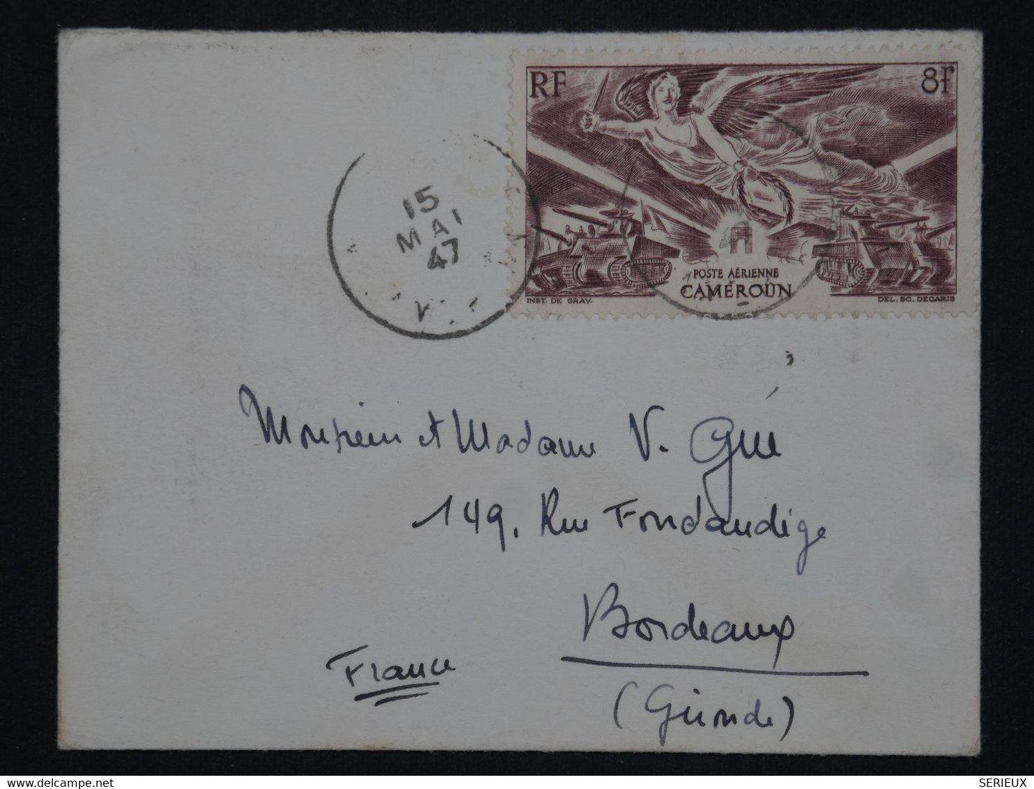 ¤ 21  CAMEROUN  BELLE LETTRE MIGNONETTE   1947 YAOUDé A BORDEAUX  FRANCE  +8F + AFFR. INTERESSANT - Luchtpost