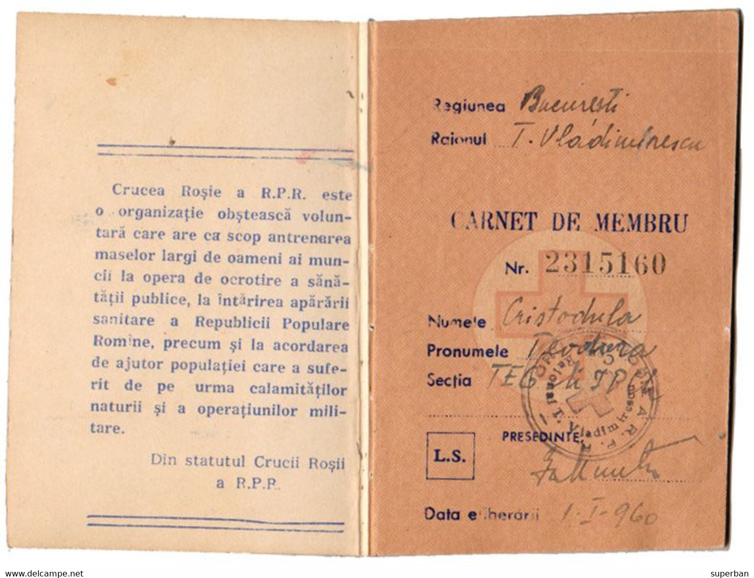 CARNET DE MEMBRU - CRUCEA ROSIE A R.P.R. / CROIX ROUGE / RED CROSS - TIMBRE De COTIZATIE 1960 - '64 - CINDERELLA (ak798) - Fiscale Zegels