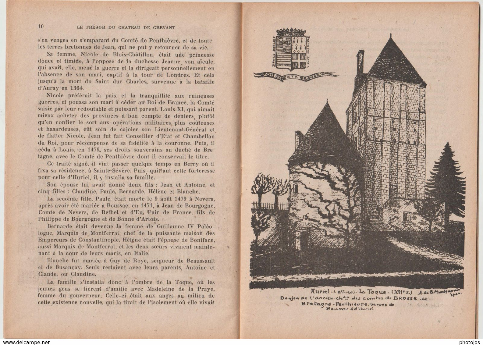 Petite Brochure  Le Trésor Du Chateau De Crevant  Huriel (03) Contes Et Légendes De Chez Nous  32 P 1 Gravure In Texte - Auvergne